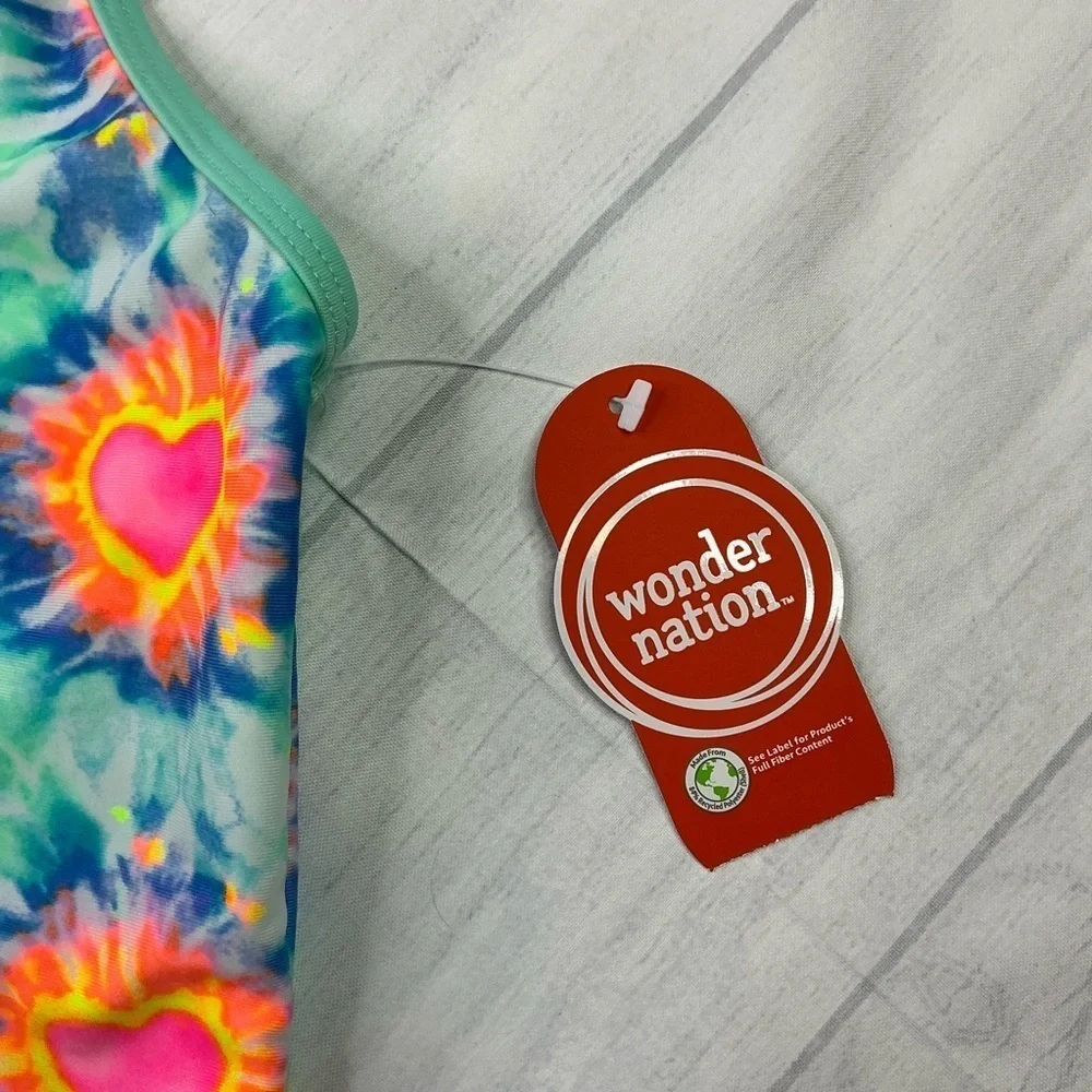 Wonder Nation Girls‎ Swimsuit Heart Tie Dye One Piece Size Medium UV Protection